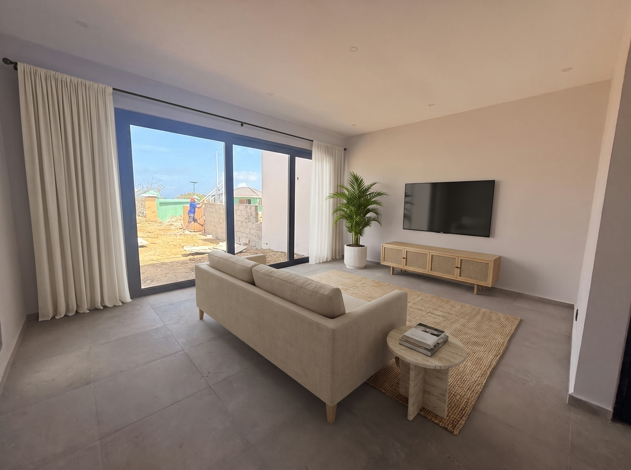 Living room with sliding doors onto the rear garden